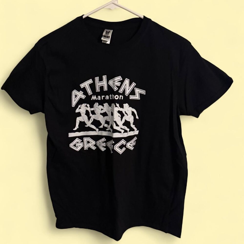 Roly t-shirt women US 12 black Athens Marathon Greece ancient runner graphic